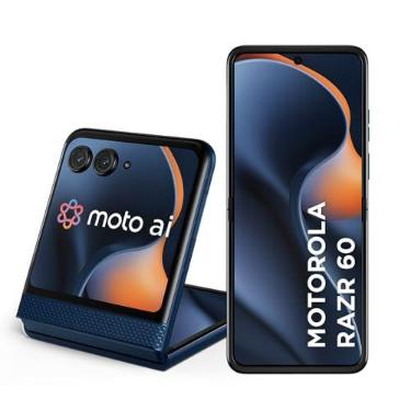 Imagem de Smartphone Motorola Razr 60-256GB 12GB RAM+12GB Ram Boost Tela dobrável 6,9" pOLED e externa 3,6” Moto AI camera IP48 - Azul Marinho