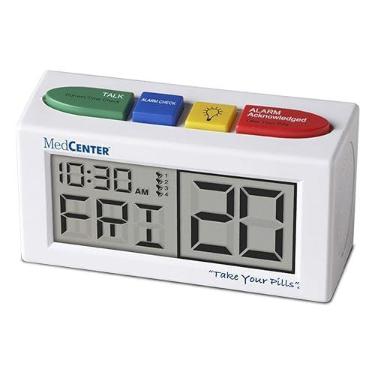 Imagem de MEDCENTER Despertador falante, lembrete de comprimidos de medicamentos, despertador falante para demência, audição, idosos com deficiência visual-relógio digital grande branco - presente para mãe,