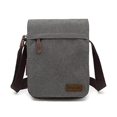 Imagem de Sechunk Bolsa tiracolo transversal de lona vintage, M - cinza, Middle, Bolsa tiracolo transversal de lona