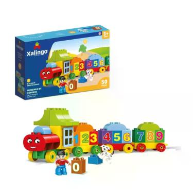 Imagem de Bloco Grande Trenzinho em Número 50 Peças Brinquedo Infantil Xalingo -