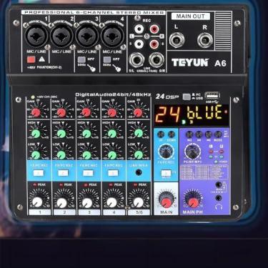 Imagem de VEDO Mesa De Som A6 6 canais，mixer de placa de som de 6/5/4/3 canais com Bluetooth, entrada USB para PC e alimentação fantasma de 48V para música, podcasting e produção Melhor que teyun A4 NA4 A3