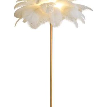 Imagem de Luminária de chão de penas de avestruz natural, luminária de chão moderna simples para quarto, luz de pé com acabamento dourado, luminária de chão regulável, lâmpada de decoração de canto de sala de