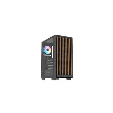Imagem de Gabinete Gamer Husky Dome 600, Mid Tower, ATX, Lateral em Vidro, Frontal em Madeira Ripada, Com 4 Fans ARGB, Preto - HGN600PT