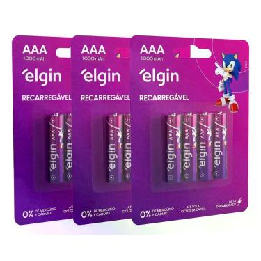 Imagem de 12 Pilhas Recarregável Elgin Palito AAA 1000mAh (3 Blister Com 4 Pilha