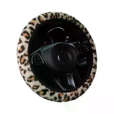 Imagem de Capa De Volante Curta De Pelúcia Quente Com Estampa De Leopardo Em Pel