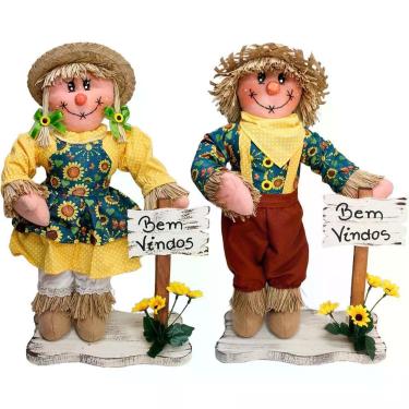 Imagem de Kit Casal Espantalhos Festa Junina Xará Fazenda Sítio 50cm