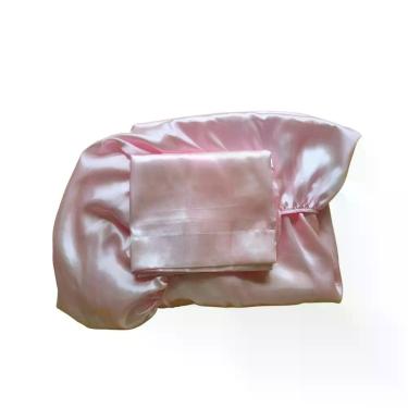 Imagem de Jogo De Cama Cetim Solteiro 2 Peças Lençol Elástico + Fronha Antifrizz 2 Abas Rosa