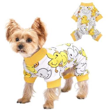 Imagem de Yikeyo Pijama para cães pequenos, meninas, meninos, Yorkie Chihuahua, roupas elásticas para animais de estimação, xícara de chá, roupa de dormir macia para cachorros, macacão confortável para filhotes