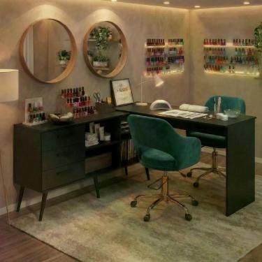 Imagem de Mesa Profissional Para Manicure Em L Com 3 Gavetas Jady Multimóveis Mp6043 Preto