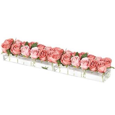 Imagem de Vaso de Flores Retangular Acrílico Centro Mesa Transparente para Decoração Casa Casamento e Jantar Ideal Moderno Presente Nova Aniversário