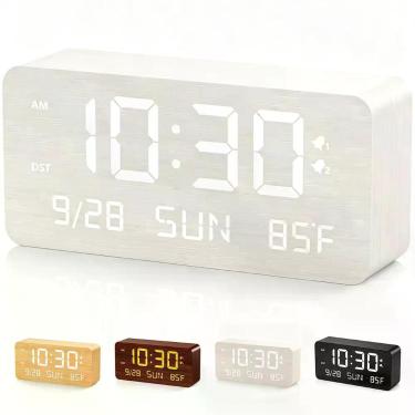 Imagem de Despertador fomobest de Madeira Branca com USB para Carregamento e Hor