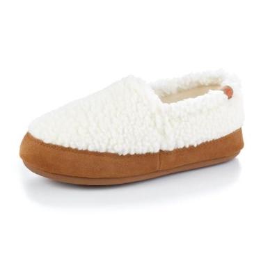 Imagem de Acorn Pantufas femininas moc com sensação confortável de nuvem, cabedal macio e aconchegante e sola antiderrapante, Pipoca Buff, 5-6