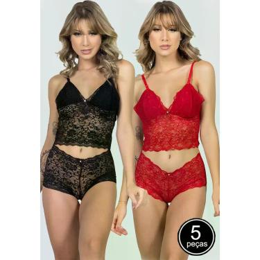 Imagem de Kit 5 Conjunto Vekyo Lingerie Espera Marido Rendado, Mulher, G, Sortid