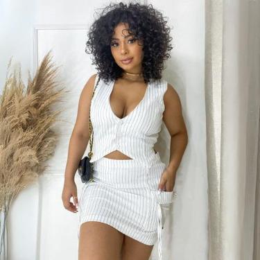 Imagem de Conjunto de Minissaia Curta e Colete Feminino Risca de Giz - LUSH!, Br