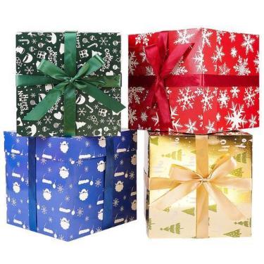Imagem de Caixas de presente JWSCYSY, 4 peças, 22x22x22 cm, desenhos de Natal