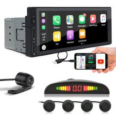 Kit Multimídia 1 Din + Câmera Ré + Sensor Ré Preto Fiat 500 2013 2014 