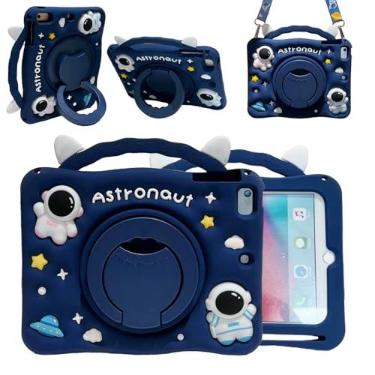 Imagem de Capa fofa de astronauta de imprensa 3D para iPad Air 1st 2nd/iPad Pro 2016/iPad 5th 6th 24.6 cm, capa de silicone macio com suporte giratório com cordão para crianças, adolescentes, meninas e mulheres