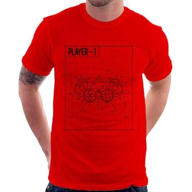 Imagem de Camiseta Player 1 Controle Joystick - Foca na Moda, Vermelho, GG