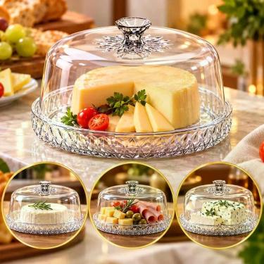Imagem de Queijeira Glamour Multiuso Pote Porta Queijo Cristal Luxo Elegante Mes
