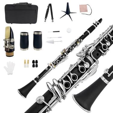 Imagem de Yinfente Clarinete profissional Ebonite B liso para estudantes iniciantes com 2 barris, kit de limpeza de estojo rígido, rolha, graxa, luvas