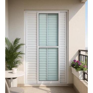 Imagem de Porta Balcão 3 Folhas Alumínio Branco Linha 25 Com Fechadura Brecorimo