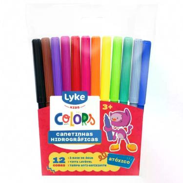 Imagem de Canetinha Hidrográfica Lyke Kids Colors com Ponta Macia e Resistente, Tinta Lavável e Não Tóxica Conjunto 12 Cores
