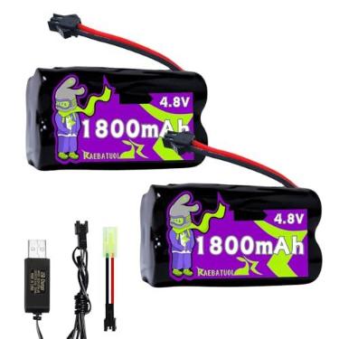 Imagem de 4,8 V 1800 mAh Ni-Cd 2+2 Bateria recarregável quadrada afiada com plugue SM-2P (preto), apto para HY800 F1 F3 RC Barco School Bus Stunt Car com carregador (4*AA)