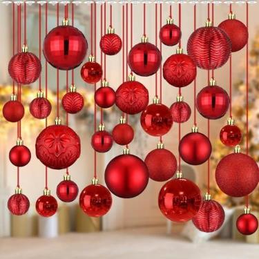 Imagem de Relaxgiant 36 peças de enfeites de bolas de Natal para teto, vermelho | Tamanhos variados de 4 cm, 6 cm, 8 cm, grande à prova de estilhaçamento, para decoração de Natal, teto, árvore, parede
