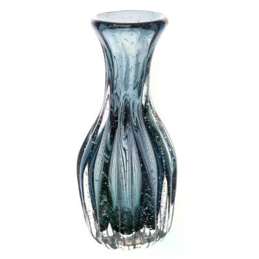 Imagem de Vaso para Plantas e Flores Italy Cilindrico Vidro Murano Azul Bolhas 8x15CM Wolff