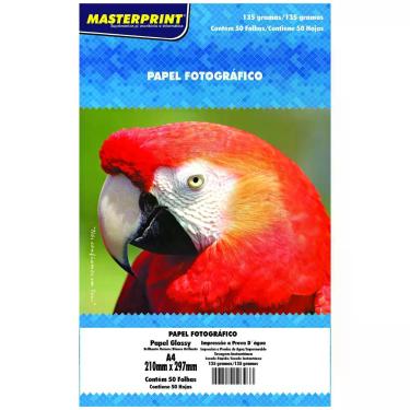 Imagem de Papel Fotográfico Glossy 135g A4 Branco Brilhante Masterprint com 50 F