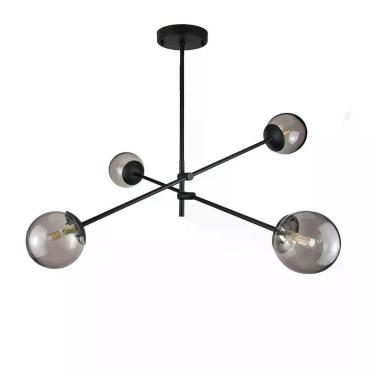 Imagem de Lustre Lirio Preto Com 4 Globos Esfera De Vidro Fume - Preto