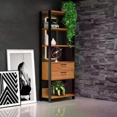 Imagem de Estante de Livros Industrial 100% MDF 73CMX185CM 2 Gavetas Marrom/Frei