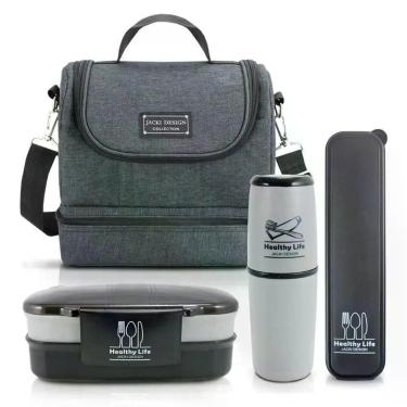 Imagem de Kit Bolsa Térmica 2 Andares, Marmita, Porta Talheres E Porta Escova Pr