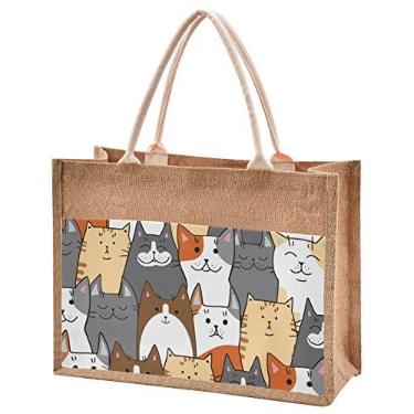 Imagem de CaTaKu Sacola divertida de juta com alças, zíper, sacola de compras reutilizável - estopa com bolso frontal de lona - presente para praia, 25,4 cm x 25,4 cm