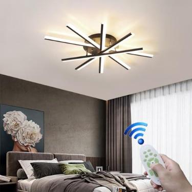 Imagem de Luminária de teto LED moderna e regulável em metal, com formato de fogos de artifício, elegante para sala de estar, lustre linear irregular, ideal para restaurantes, hotéis e cafés (Preta, 5