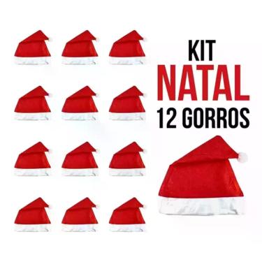 Imagem de Gorro Papai Noel Natal Atacado Touca Liso Vermelho Kit 12 UNIDADES FEL