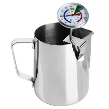 Imagem de Termômetro de leite e jarro de espumador de leite de 600 ml para fazer café perfeito no estilo barista, ótimo para cappuccino espumoso com latte