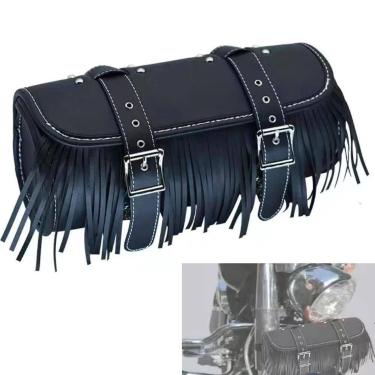 Imagem de Bolsa Lateral Impermeável Preta Retrô Com Franjas Para Motocicleta 7L 