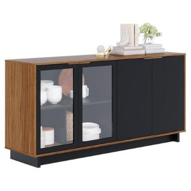 Imagem de Buffet Vitória Colibri Móveis com 4 Portas e 2 Prateleiras Noce Milano/Preto Fosco