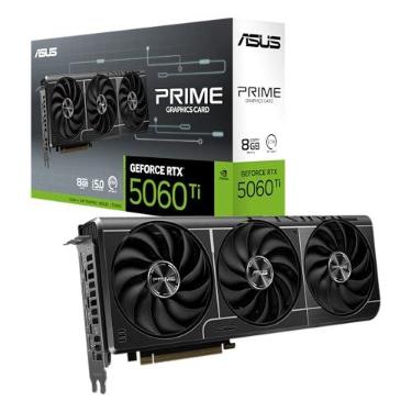 Imagem de Placa de Vídeo ASUS GeForce RTX 5060 Ti Prime 8 GB GDDR7 - (90YV0MP1-M0NA00) PCI Express 5.0, Tecnologia 0dB, Ventiladores Axiais, 2602 MHz, 4 Saídas de Vídeo, DLSS 4