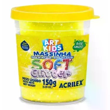 Imagem de Massinha para Modelar Escolar Acrilex Soft com Glitter Não Tóxica 150G Pote Único Amarelo