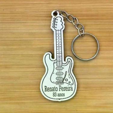 Imagem de Kit Chaveiros Guitarra Nome Idade Música Mdf Branco - Arte Laser, MDF 