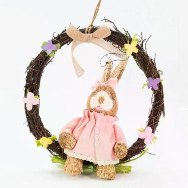 Imagem de Guirlanda Coelha De Páscoa Em Palha Decoração Enfeite 28cm