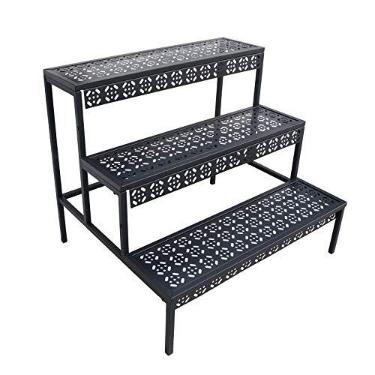 Imagem de aboxoo Suporte retangular de metal para plantas de 3 camadas | Para vasos de 10 a 18 cm, 70 cm C x 60 cm L x 60 cm A, uso interno/externo, banco de plantas, prateleiras de plantas de