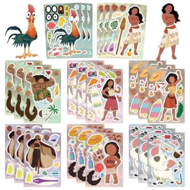 Imagem de 24 folhas de adesivos Make a Face Moana para meninas e meninos, faça seus próprios adesivos para crianças, pré-escolares, lembrancinhas de festa, recompensas, artesanato, presente de aniversário
