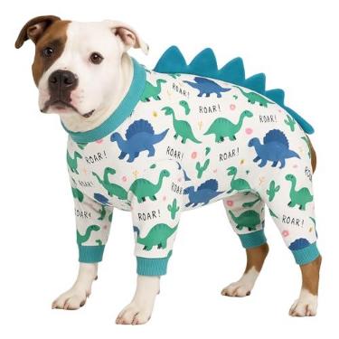 Imagem de LovinPet Pijama grande para cães, macacão elástico de quatro pernas, pijama leve com proteção UV, traje de recuperação calmante anti-lambe para cirurgia, pull-on para raças médias e grandes, branco
