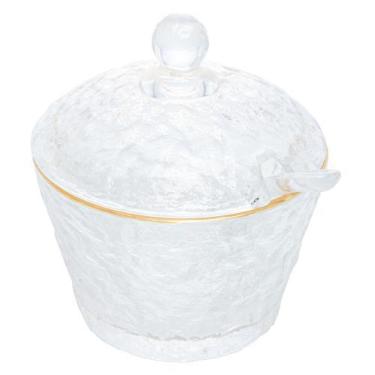 Imagem de Açucareiro de Cristal Martelado borda dourada C/colher tampa - Lyor, t