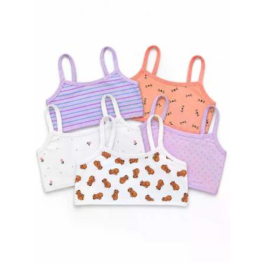 Imagem de Kit 5 Tops Infantil Juvenil Menina Algodão Cotton Alça Fixa 4 a 12 Ano