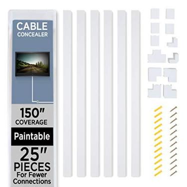 Imagem de Cable Shield Corretor de cabos na parede com 6 pistas, 63,5 cm, sistema de gerenciamento de cabos de 381 cm, esconde cabos, fios para TVs de parede, computadores – branco (544808XGW)