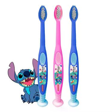 Imagem de Escova de Dente Infantil Dentalclean Stitch Dental com Ventosa Cerdas Macias Kit com 3 Unidades